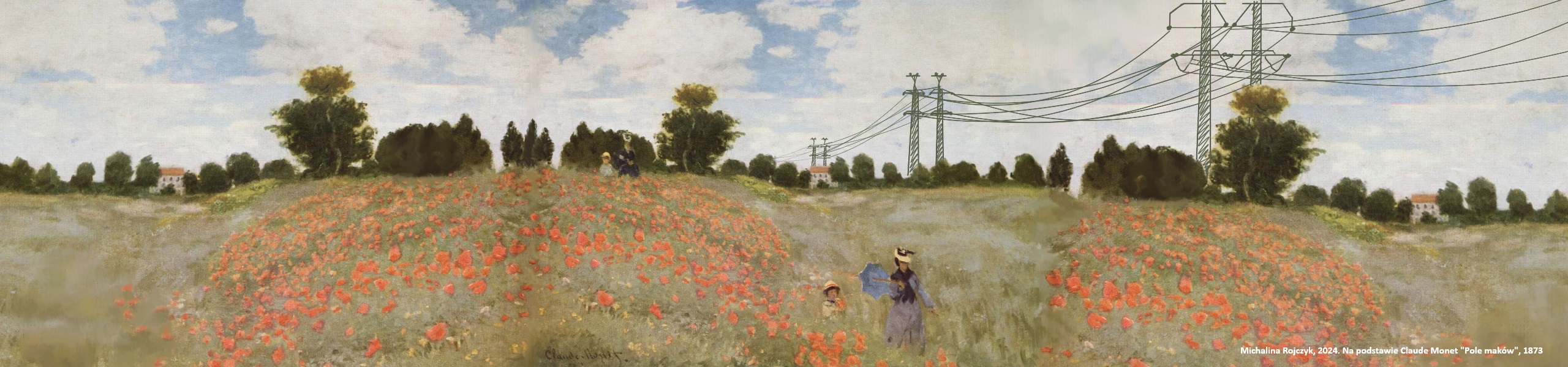 Pole maków — grafika Michaliny Rojczyk na podstawie Claude’a Moneta ‘Pole maków’, 1873.